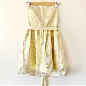 NEW Forever 21 Gold Floral Foil Strapless Mini Dress